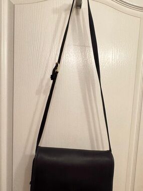 Coach Navy Blue Leather Crossbody Shoulder Bag with Gold Accent